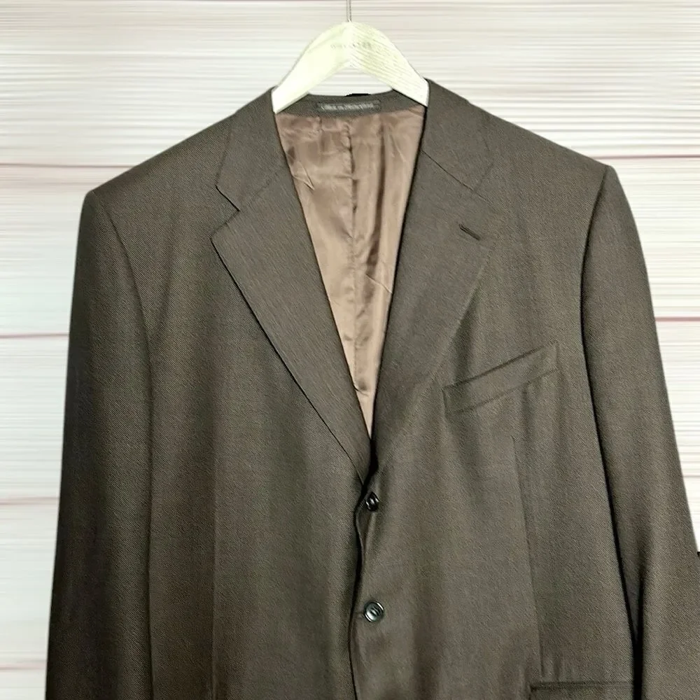 Ermenegildo Zegna Switzerland Wool Suit Jacket Blazer Taupe Brown 46L